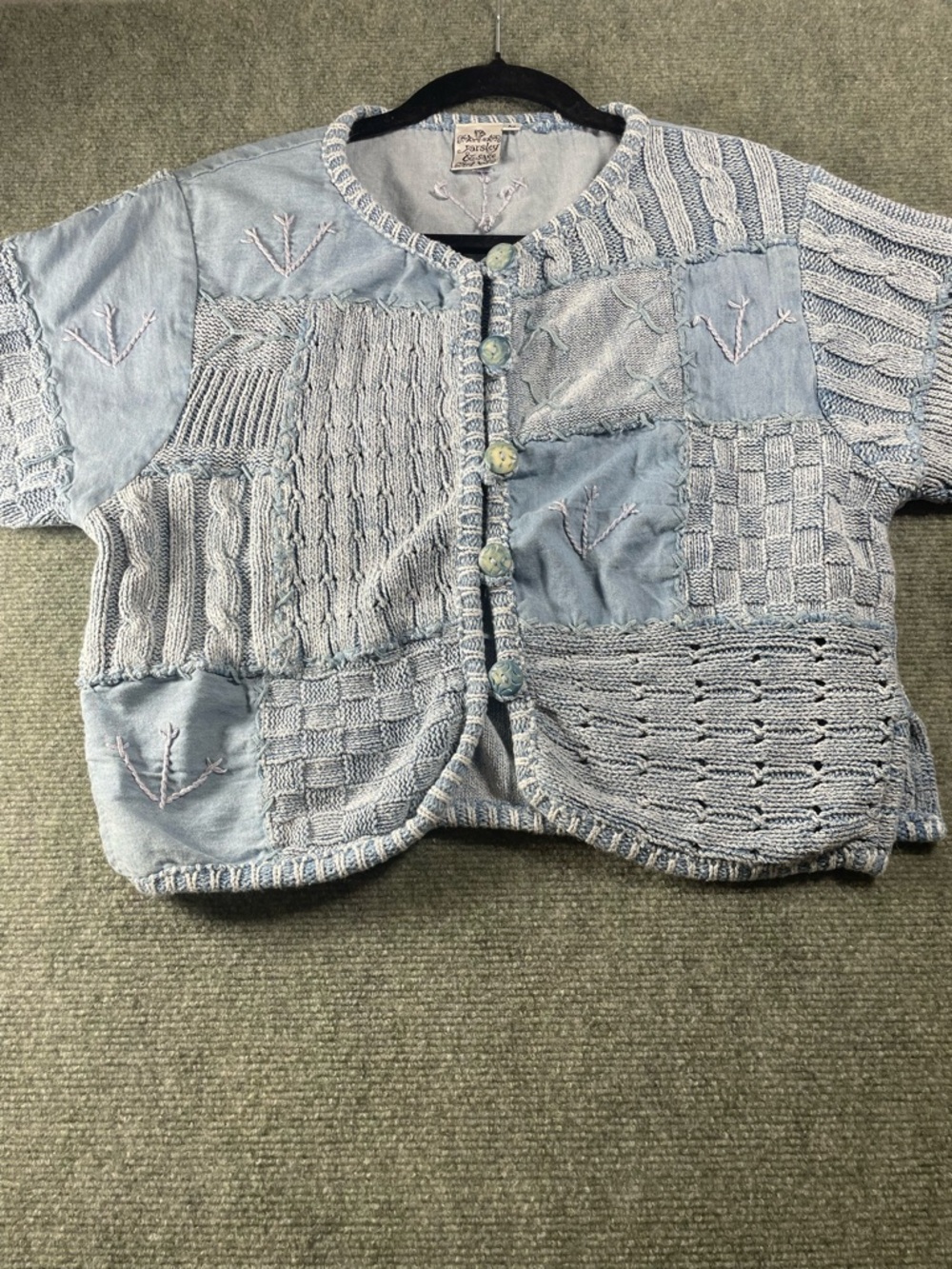 Parsley & Sage Pale Blue Patchwork Short-Sleeve Cardigan‎